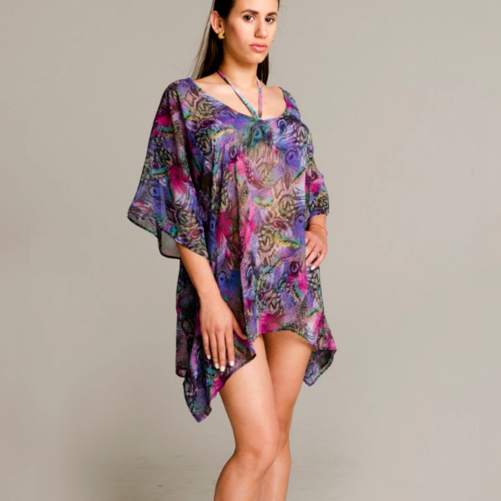 RETRO PEACOCK BEACH SHORT COVER-UP
